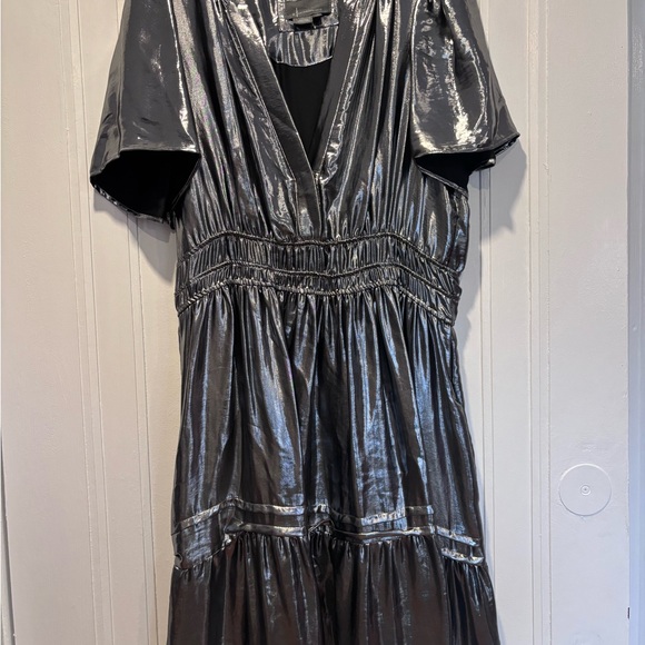 Anthropologie Shimmering Silver Midi Dress (Size L) - Picture 2 of 7